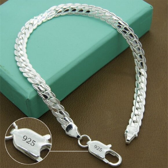 Other - 925 Sterling Silver 6mm Link Chain Bracelet for Men & Women